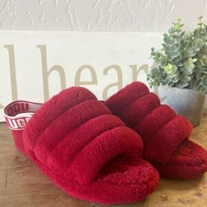 UGG Trendy Red Fluffy Plus Slides/Slippers
